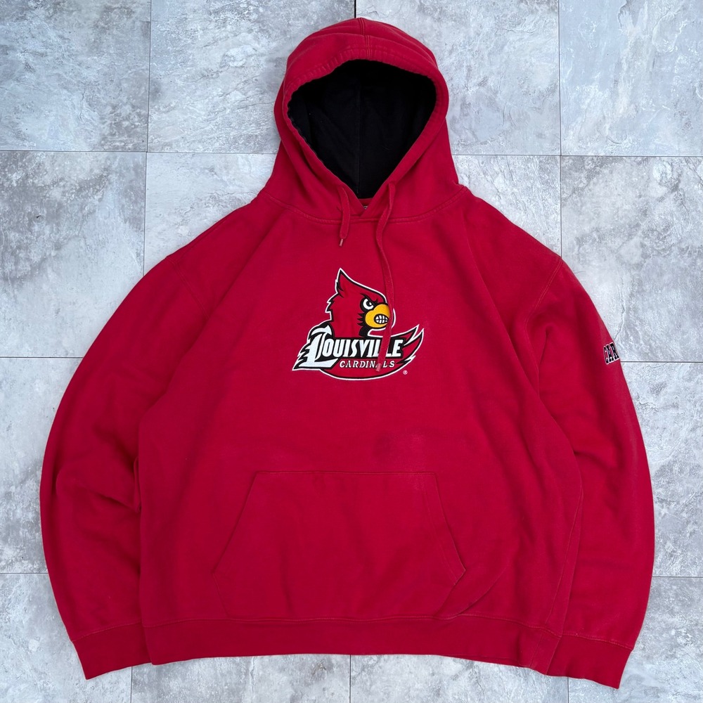 Vintage 90s Louisville Cardinals Hoodie Stadium Athletics Red XXL NCAA Patch